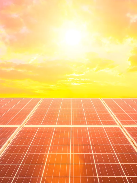 Photovoltaikmodule unter einer aufgehenden Sonne